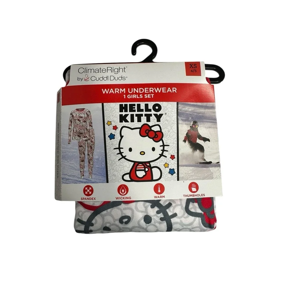climate right cuddl duds girls warm underwear thermal outfit HELLO KITTY size XS